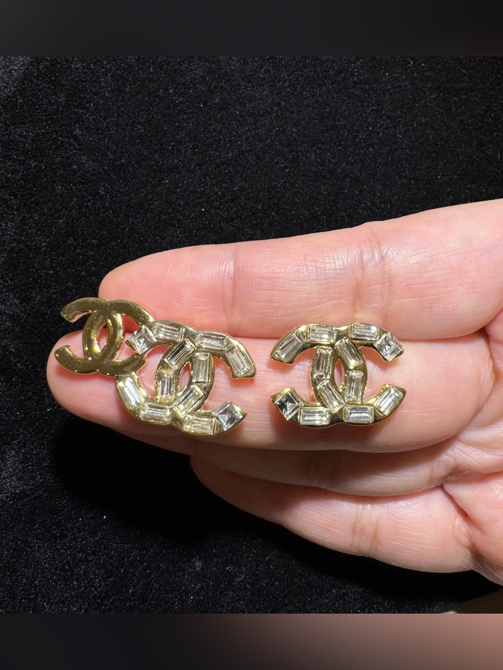 S925 Posts Gold Baguette CZ Interlocking Logo Stud Earrings